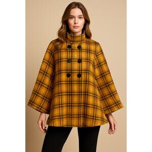 Tahari Arthur S. Levine Wool-Blend Plaid Cape Coat – Size 10. Sale!!